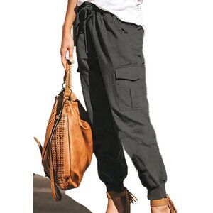 NWOT- grey parachute pants. High waisted. Medium. Cotton/Poly blend.